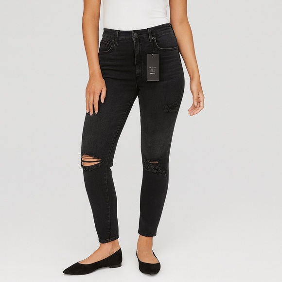 Good American Black Distressed Jeans Womenโs Size 16 - Picture 1 of 8